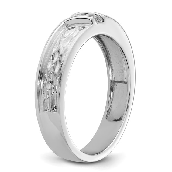 14k White Gold Polish & Satin Hammered Diamond Mens Wedding Band