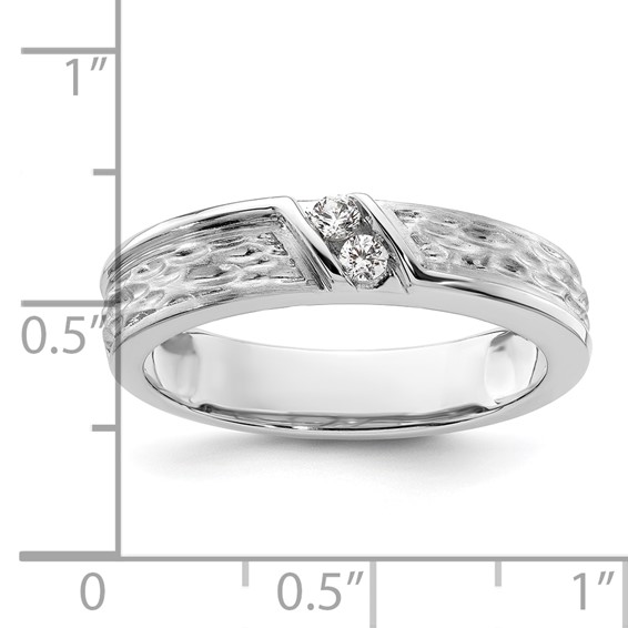 14k White Gold Polish & Satin Hammered Diamond Mens Wedding Band