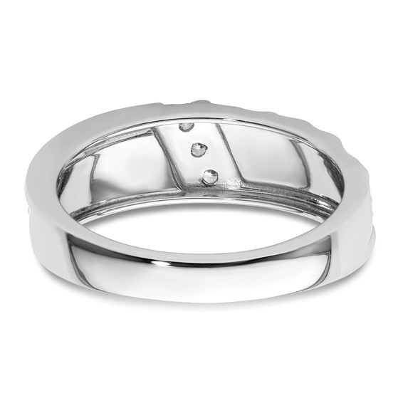 14k White Gold Polish & Satin Hammered Diamond Mens Wedding Band