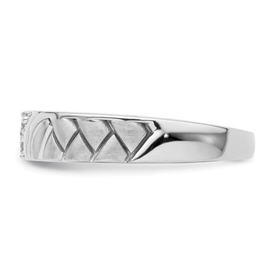 14k White Gold Polish & Satin Woven Design Diamond Mens Wedding Band