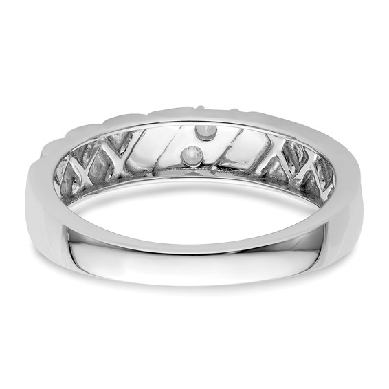 14k White Gold Polish & Satin Woven Design Diamond Mens Wedding Band