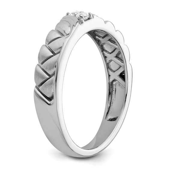 14k White Gold Polish & Satin Woven Design Diamond Mens Wedding Band