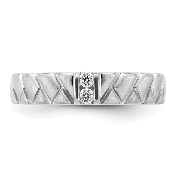 14k White Gold Polish & Satin Woven Design Diamond Mens Wedding Band