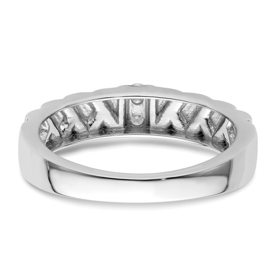 14k White Gold Polish & Satin Woven Design Diamond Mens Wedding Band