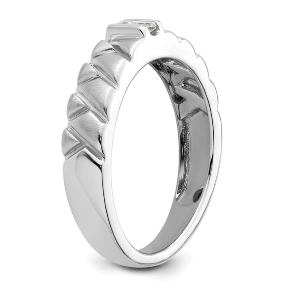 14k White Gold Polish & Satin Woven Design Diamond Mens Wedding Band