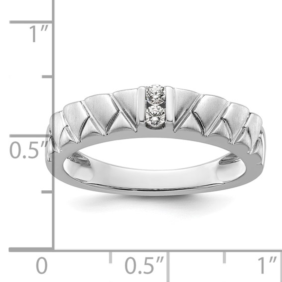 14k White Gold Polish & Satin Woven Design Diamond Mens Wedding Band