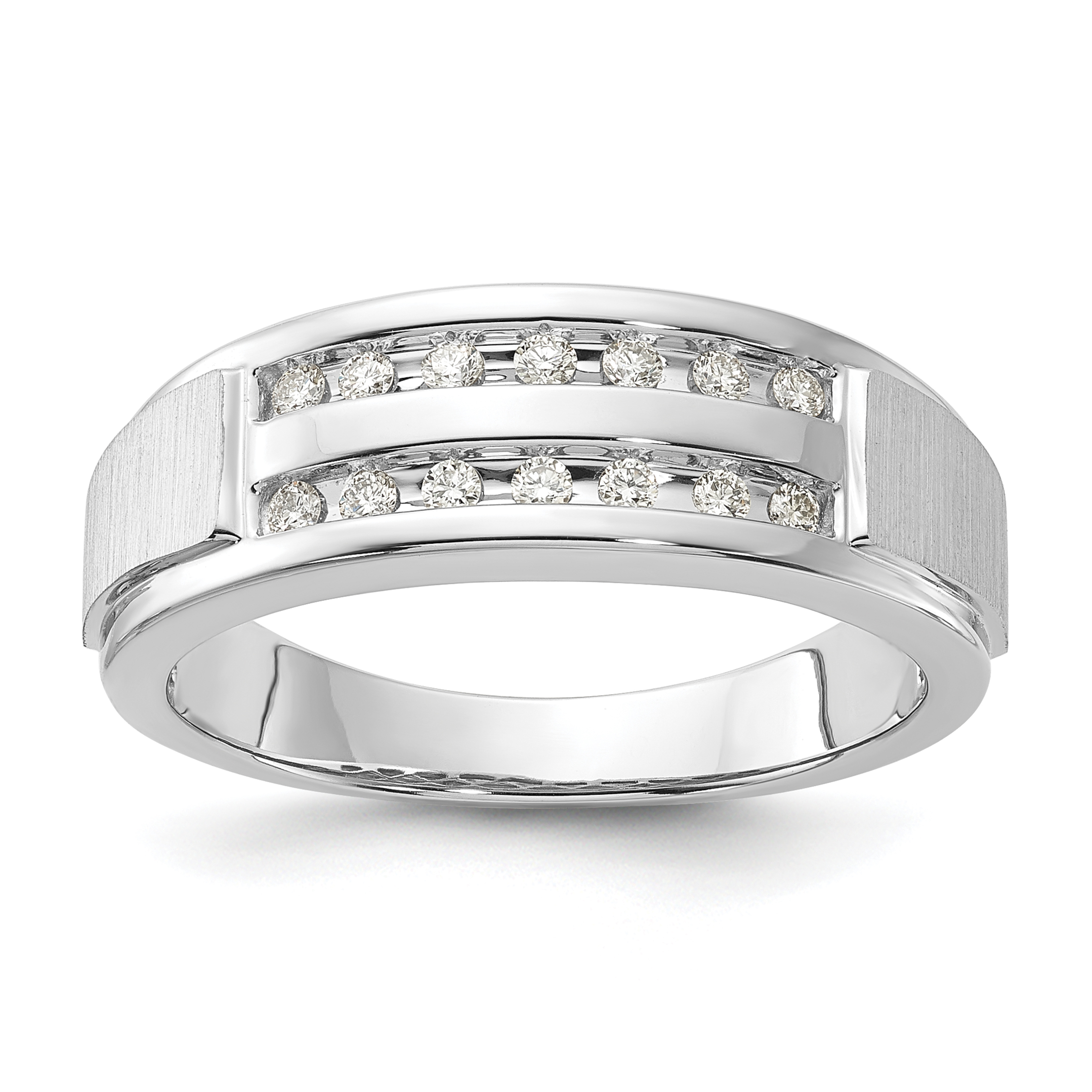 IBGoodman 10k White Gold 1/5 carat Lab Grown Diamond VS/SI+ G+ Complete Double Row Men's Ring (RM9637-021-0WLG)