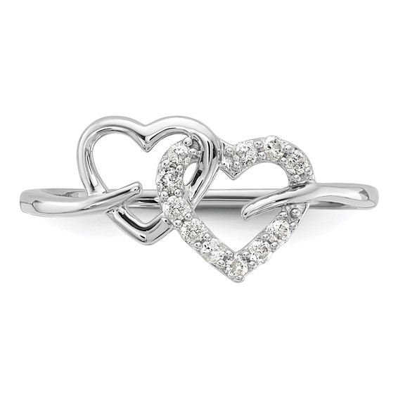14k White Gold 1/8 carat Lab Grown Diamond VS/SI+ G+ Complete Double Heart Ring