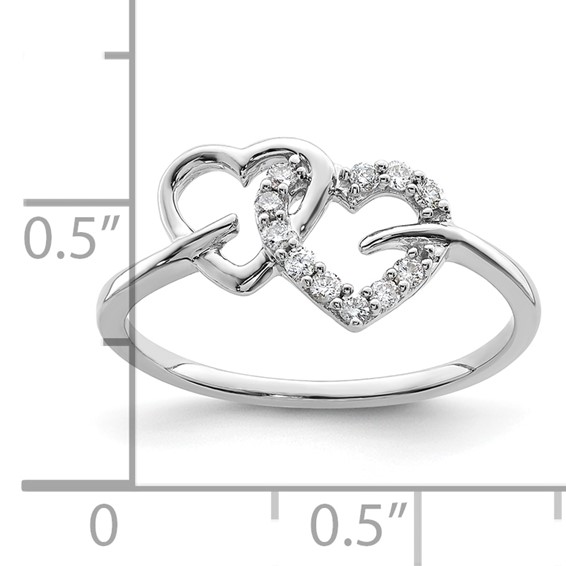 14k White Gold 1/8 carat Lab Grown Diamond VS/SI+ G+ Complete Double Heart Ring