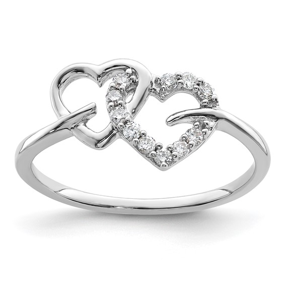 14k White Gold 1/8 carat Lab Grown Diamond VS/SI+ G+ Complete Double Heart Ring