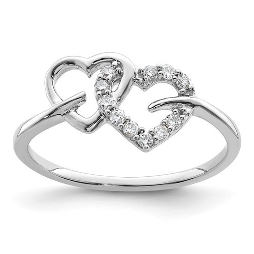 14K White Gold 0.12 Carat Lab Grown Diamond VS SI+ G+ Complete Double Heart Ring