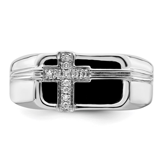 IBGoodman 14k White Gold 1/20 carat Lab Grown Diamond VS/SI+ G+ and Onyx Cross Men's Ring