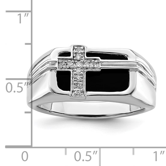 IBGoodman 14k White Gold 1/20 carat Lab Grown Diamond VS/SI+ G+ and Onyx Cross Men's Ring