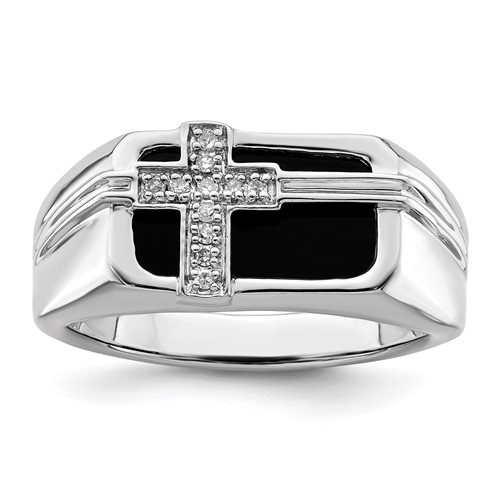 IBGoodman 14K White Gold 0.05 Carat Lab Grown Diamond VS SI+ G+ and Onyx Cross Men's Ring