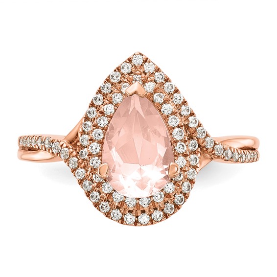 14k Rose Gold Blooming Bridal Morganite Pear Complete Engagement Ring