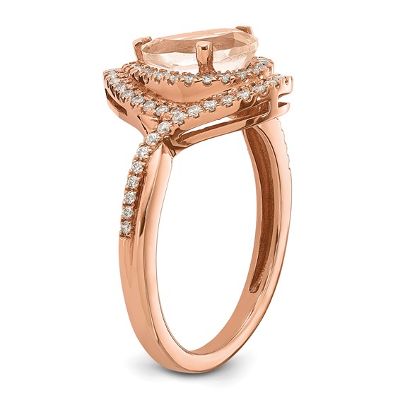 14k Rose Gold Blooming Bridal Morganite Pear Complete Engagement Ring