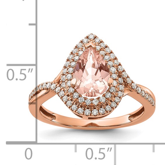 14k Rose Gold Blooming Bridal Morganite Pear Complete Engagement Ring
