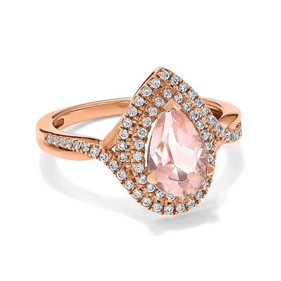 14k Rose Gold Blooming Bridal Morganite Pear Complete Engagement Ring