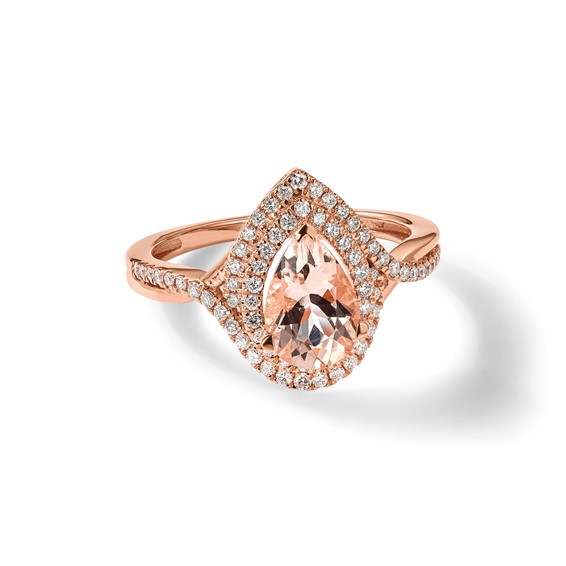 14k Rose Gold Blooming Bridal Morganite Pear Complete Engagement Ring