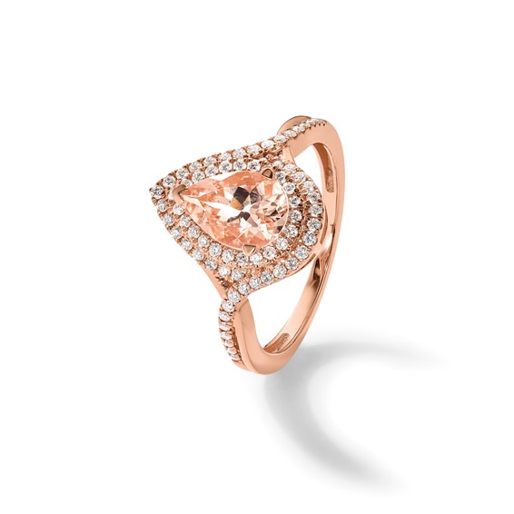 14k Rose Gold Blooming Bridal Morganite Pear Complete Engagement Ring