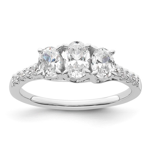 14K White Gold 1 Carat Lab Grown Diamond VS SI+ G+ Oval Complete Three Stone Engagement Ring