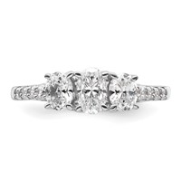 14K White Gold 1.12 Carat Lab Grown Diamond VS+ F+ Oval Complete Three Stone Engagement Ring view 4
