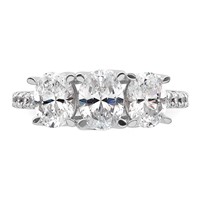14K White Gold 2 Carat Lab Grown Diamond VS+ F+ Oval Complete Three Stone Engagement Ring view 4