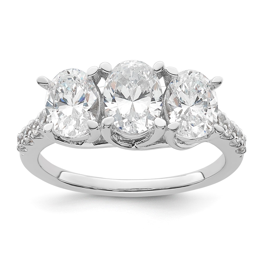 14K White Gold 2 Carat Lab Grown Diamond VS+ F+ Oval Complete Three Stone Engagement Ring