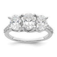 14K White Gold 2 Carat Lab Grown Diamond VS+ F+ Oval Complete Three Stone Engagement Ring view 1