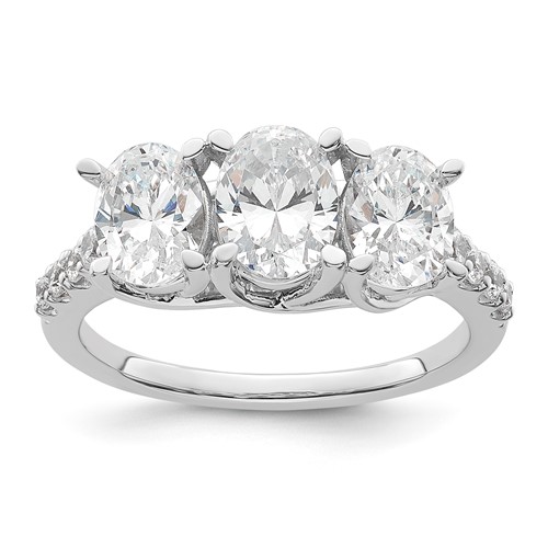 14K Yellow Gold 0.20 Carat Lab Grown Diamond VS+ F+ 0.75 Carat Oval Center Semi Mount Three Stone Engagement Ring