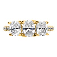 14K Yellow Gold 2.20 Carat Lab Grown Diamond VS SI+ G+ Oval Complete Three Stone Engagement Ring view 4