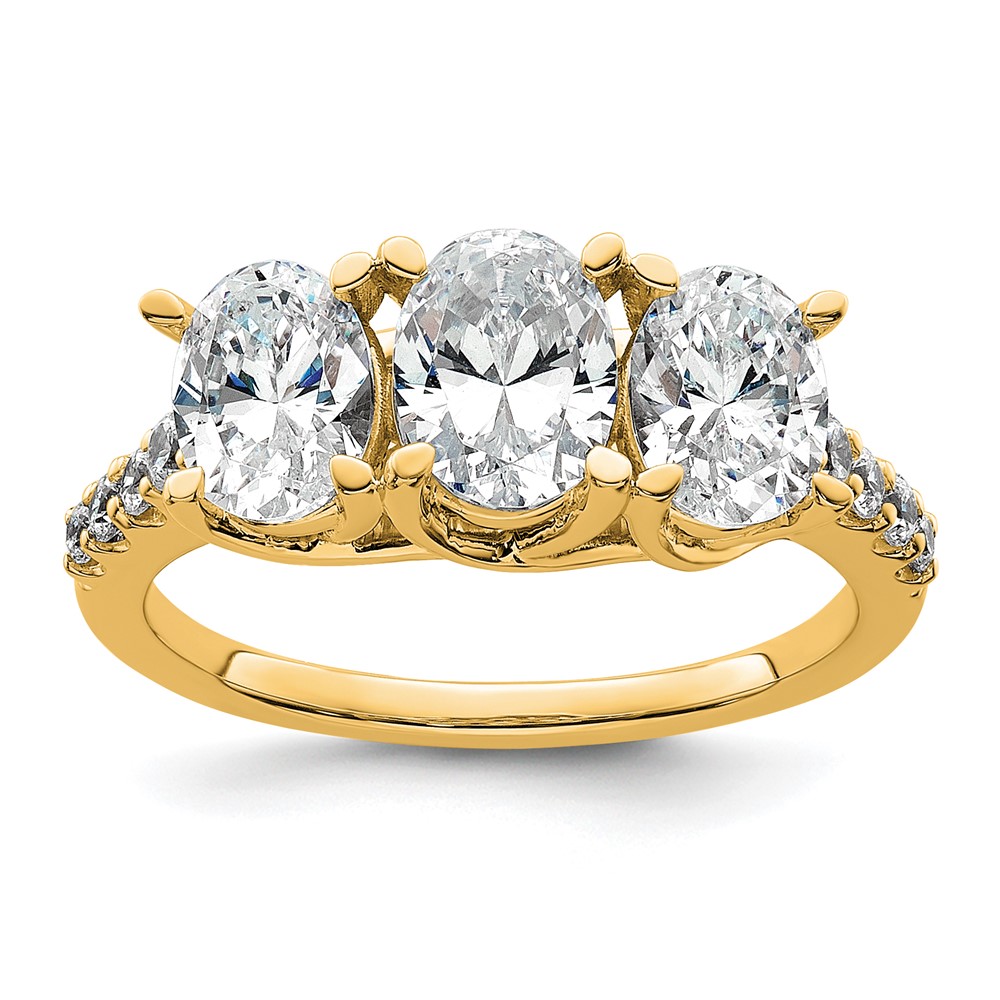 14K Yellow Gold 2.20 Carat Lab Grown Diamond VS SI+ G+ Oval Complete Three Stone Engagement Ring