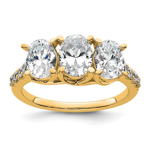 14K Yellow Gold 2.20 Carat Lab Grown Diamond VS SI+ G+ Oval Complete Three Stone Engagement Ring