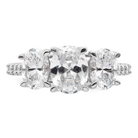 14K White Gold 0.20 Carat Lab Grown Diamond VS SI+ G+ Oval Center Semi Mount Three Stone Engagement Ring view 4