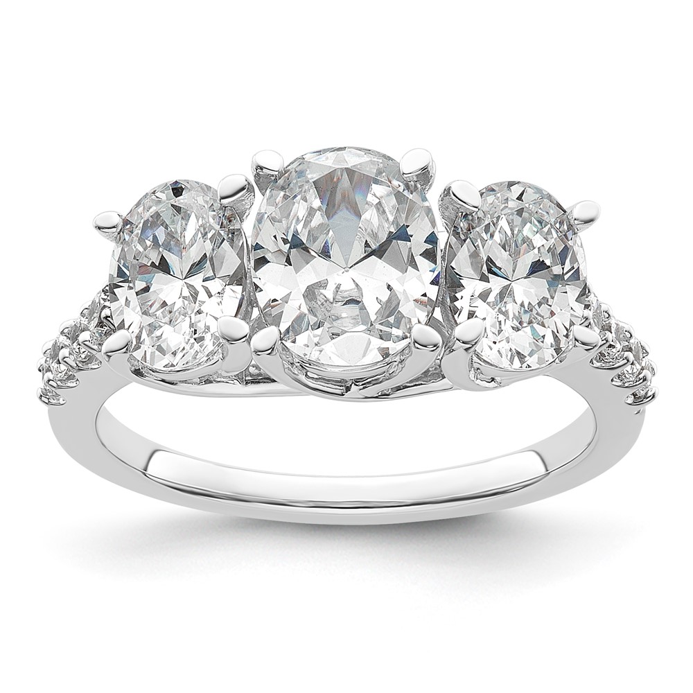 14K White Gold 0.20 Carat Lab Grown Diamond VS SI+ G+ Oval Center Semi Mount Three Stone Engagement Ring