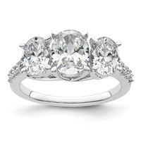 14K White Gold 0.20 Carat Lab Grown Diamond VS SI+ G+ Oval Center Semi Mount Three Stone Engagement Ring view 1