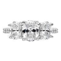 14K White Gold 2.75 Carat Lab Grown Diamond VS+ F+ Oval Complete Three Stone Engagement Ring view 4