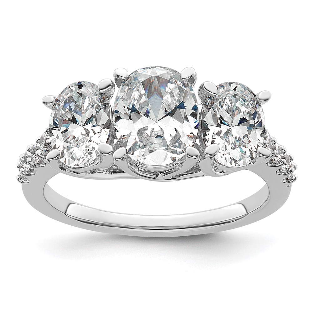 14K White Gold 2.75 Carat Lab Grown Diamond VS+ F+ Oval Complete Three Stone Engagement Ring