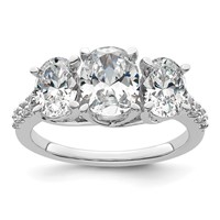 14K White Gold 2.75 Carat Lab Grown Diamond VS+ F+ Oval Complete Three Stone Engagement Ring view 1