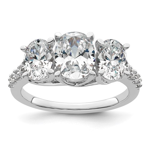 14K White Gold 2.75 Carat Lab Grown Diamond VS SI+ G+ Oval Complete Three Stone Engagement Ring