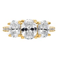 14K Yellow Gold 2.75 Carat Lab Grown Diamond VS SI+ G+ Oval Complete Three Stone Engagement Ring view 4
