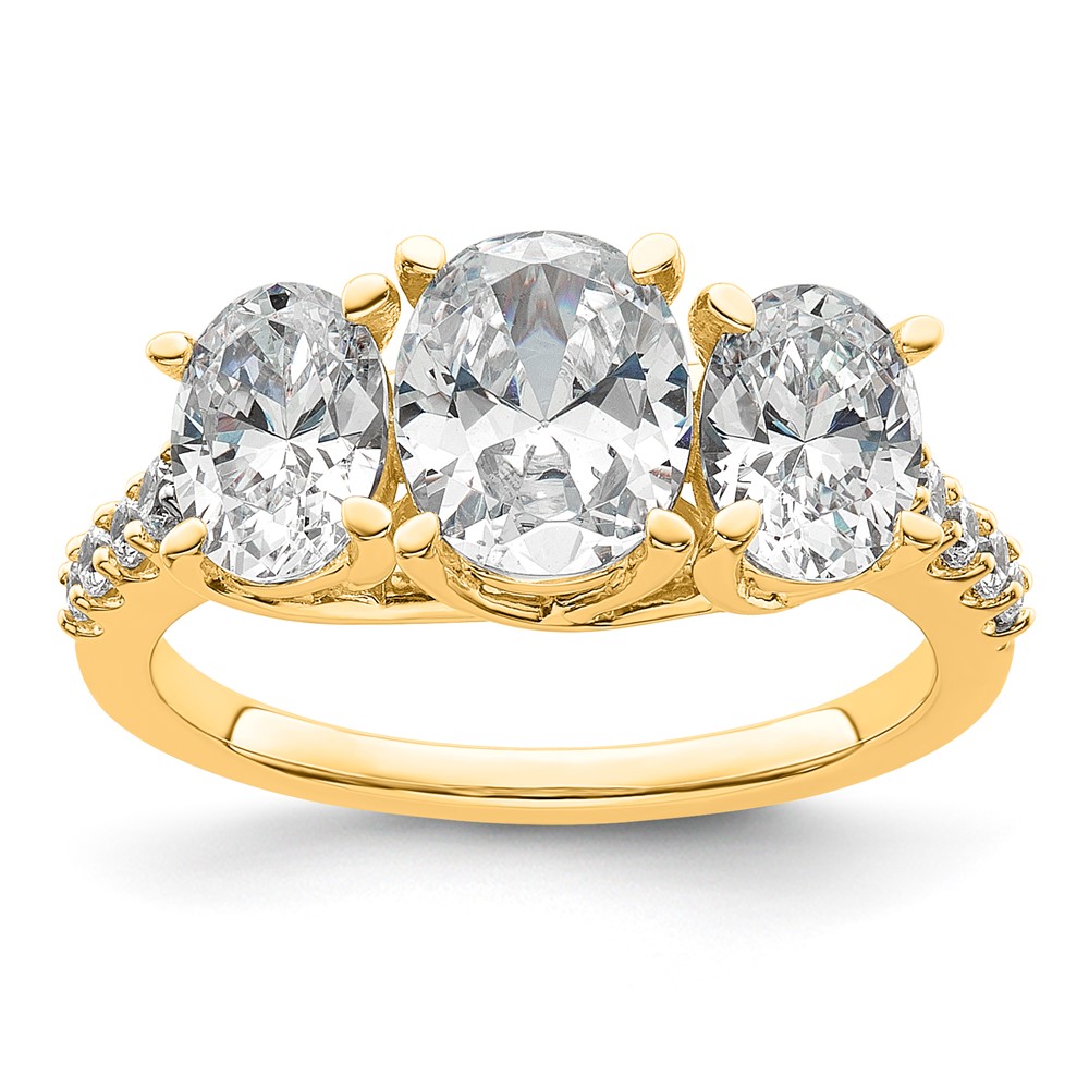 14K Yellow Gold 2.75 Carat Lab Grown Diamond VS SI+ G+ Oval Complete Three Stone Engagement Ring