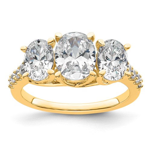 14K Yellow Gold 2.75 Carat Certified Lab Grown Diamond VS SI+ G+ Oval Complete Three Stone Engagement Ring