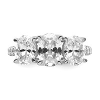 14K White Gold 3.50 Carat Lab Grown Diamond VS SI+ G+ Oval Complete Three Stone Engagement Ring view 4