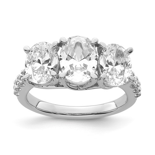14K White Gold 3.50 Carat Lab Grown Diamond VS SI+ G+ Oval Complete Three Stone Engagement Ring