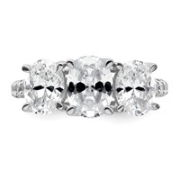 14K White Gold 3.25 Carat Certified Lab Grown Diamond VS+ F+ Oval Complete Three Stone Engagement Ring view 4