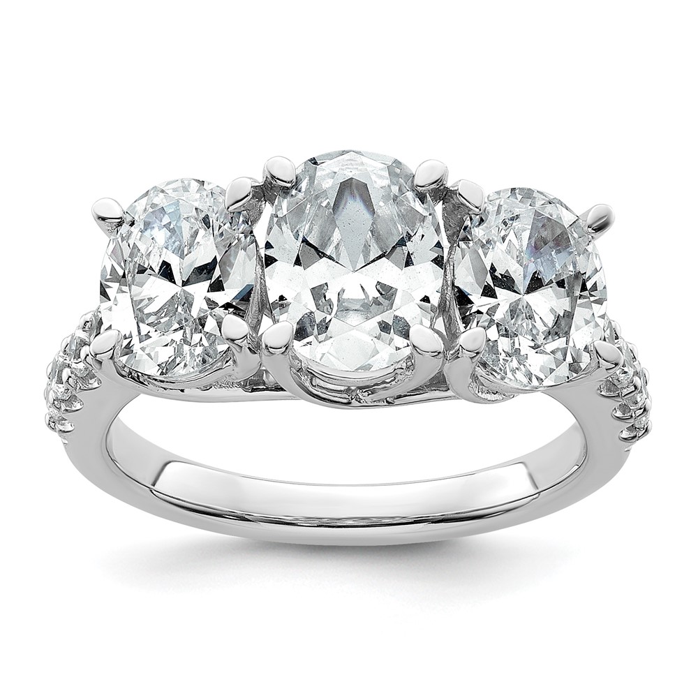 14K White Gold 3.25 Carat Certified Lab Grown Diamond VS+ F+ Oval Complete Three Stone Engagement Ring
