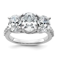 14K White Gold 3.25 Carat Certified Lab Grown Diamond VS+ F+ Oval Complete Three Stone Engagement Ring view 1