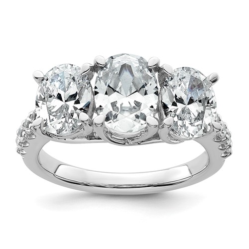 14K White Gold 3.25 Carat Certified Lab Grown Diamond VS+ F+ Oval Complete Three Stone Engagement Ring