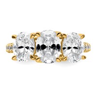 14K Yellow Gold 0.20 Carat Lab Grown Diamond VS+ F+ Oval Center Semi Mount Three Stone Engagement Ring view 4